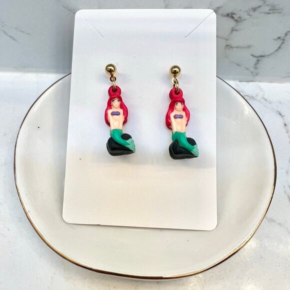 Rare Vintage Applause Disney Little Mermaid Ariel Earrings Stud dangle Age 3 up - Picture 2 of 6